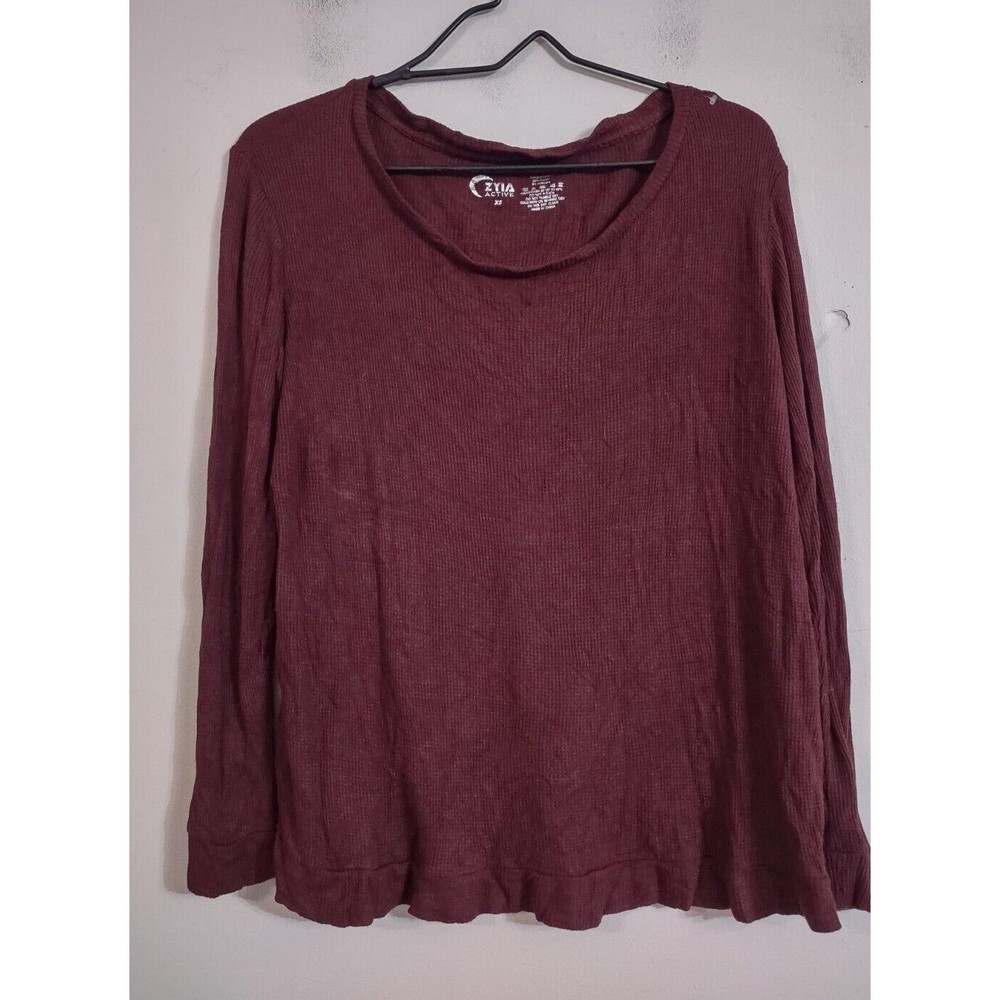 ZYIA Active Berry Waffle Knit Rayon Long Sleeve Wide Neck Shirt, Size Xs